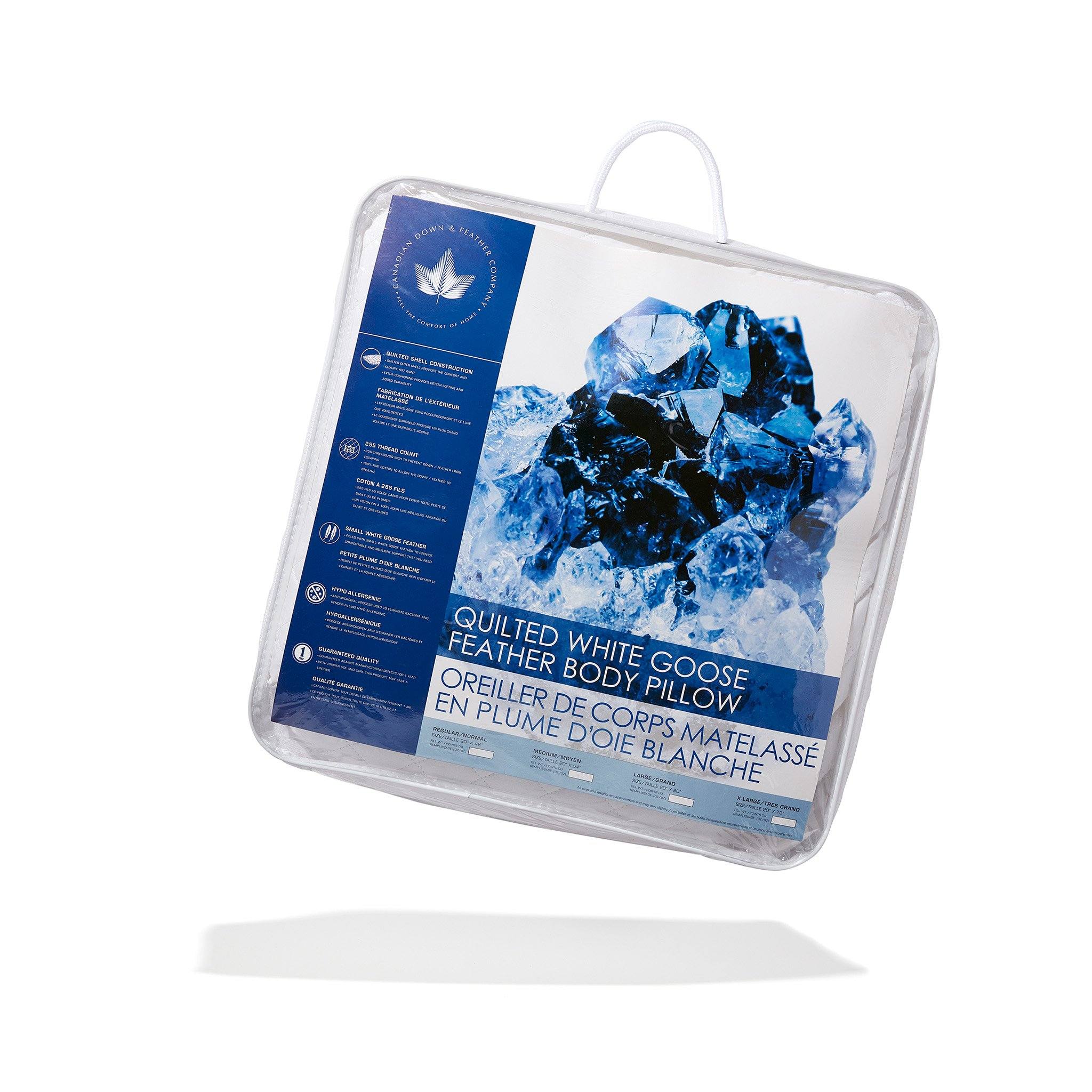 Quilted White Goose Feather Body Pillow - Canadian Down & Feather Company